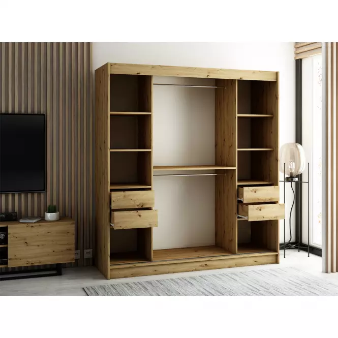 Szekrény Lamelo 2 200 Tölgy Artisan/fekete/Tükör,7