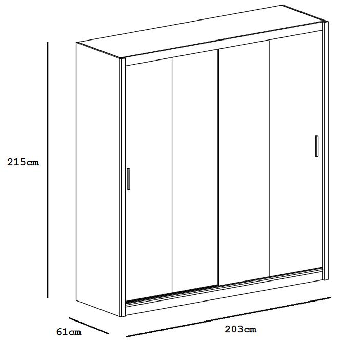 Szekrény Lizbona 2 203 cm fehér/füstös tükör