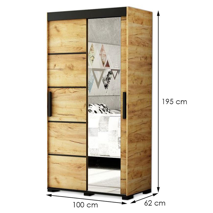 Szekrény Bergamo V2 100 tölgy craft arany/fekete/Tükör