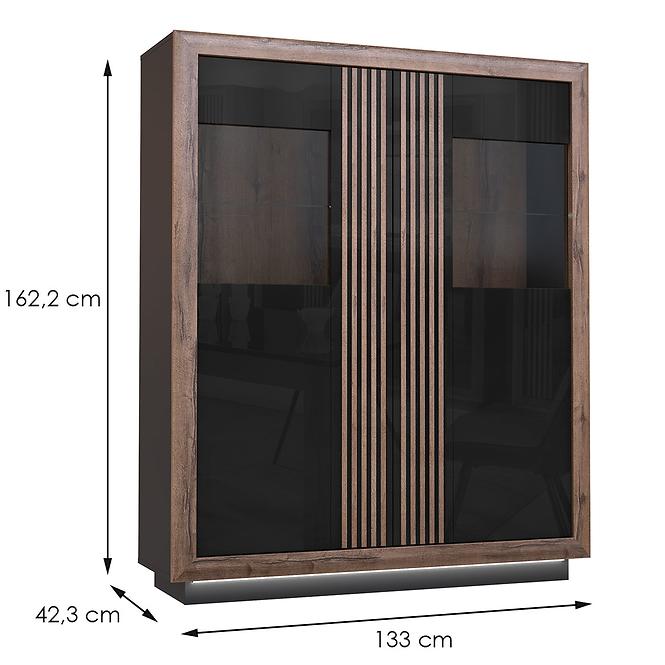 Vitrin Achacy 161,8x133  tölgy nemes / fekete fényes