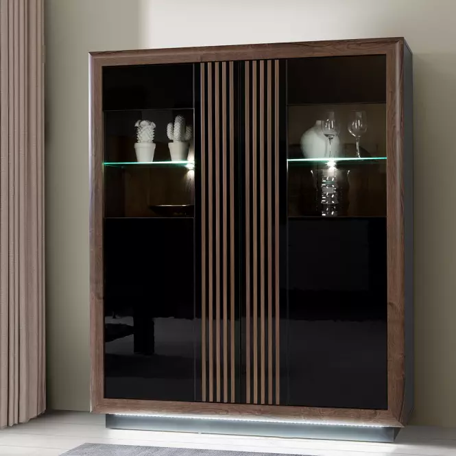 Vitrin Achacy 161,8x133  tölgy nemes / fekete fényes
