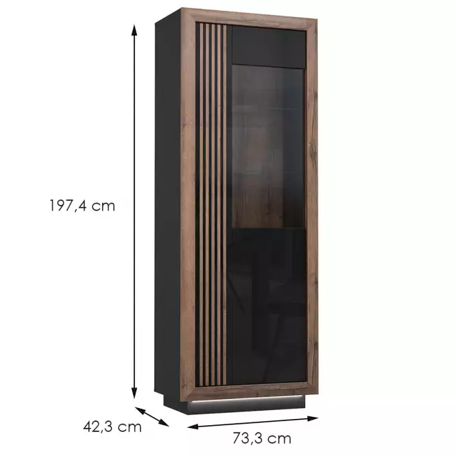 Vitrin Achacy 197x73,3  tölgy nemes / fekete fényes