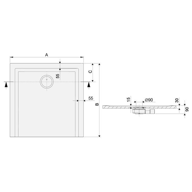 Zuhanytálca B-M/SPACE S 90X90X1.5 BIEW