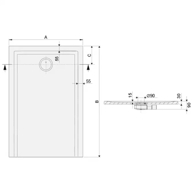 Zuhanytálca B-M/SPACE S 90X100X1.5 BIEW