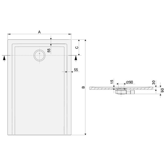 Zuhanytálca B-M/SPACE S 90X130X1.5 BIEW