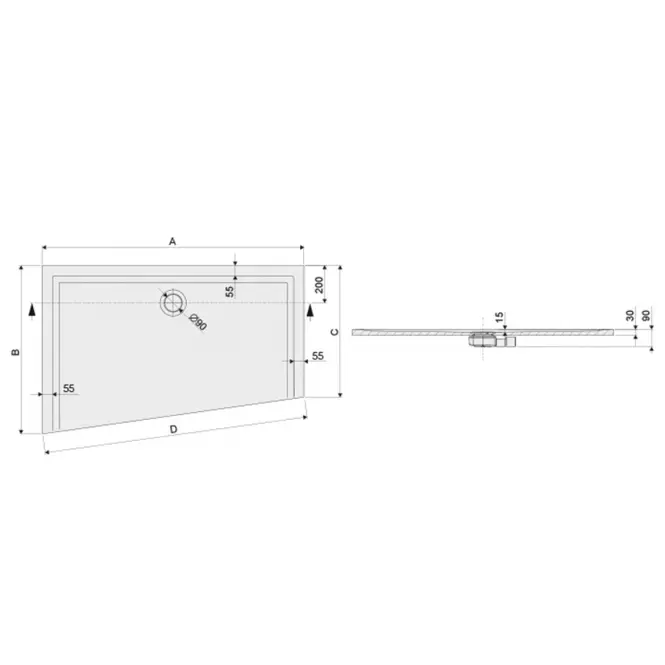 Zuhanytálca BTL-M/SPACE 90X140X1.5 BIEW,2