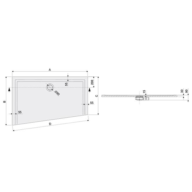 Zuhanytálca BTL-M/SPACE 90X160X1.5 BIEW