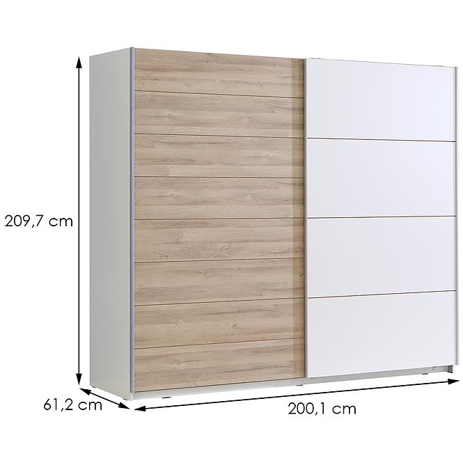 Szekrény Java 200 tölgy bianco/fehér,2