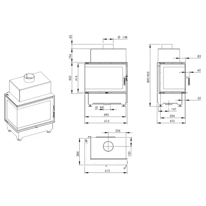Kandallóbetét ROTEN jobb 10 kW ECO,2