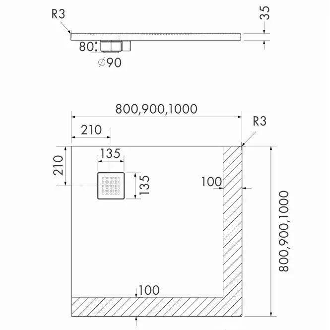 Zuhanytálca Kalait Smooth White 80x80x3,5 3.3100-M2