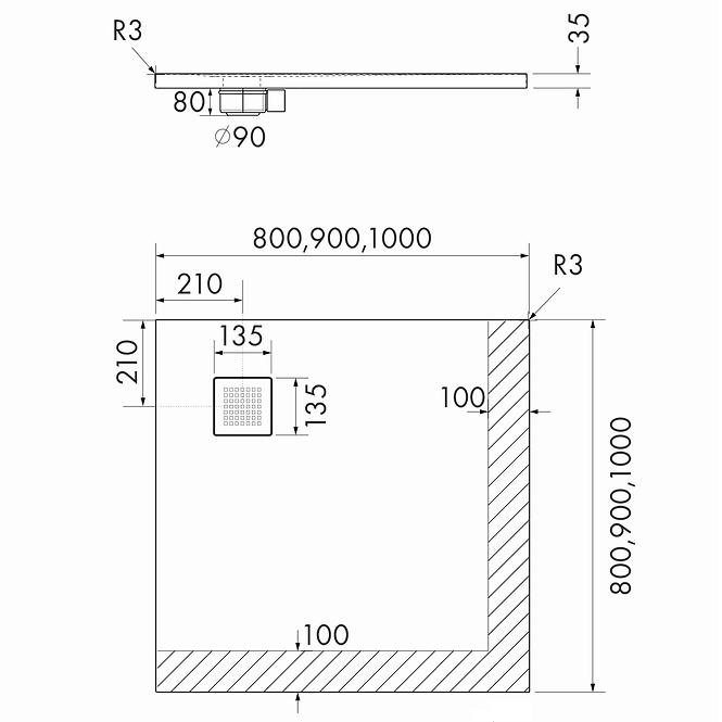 Zuhanytálca Kalait Smooth White 80x80x3,5 3.3100-M2