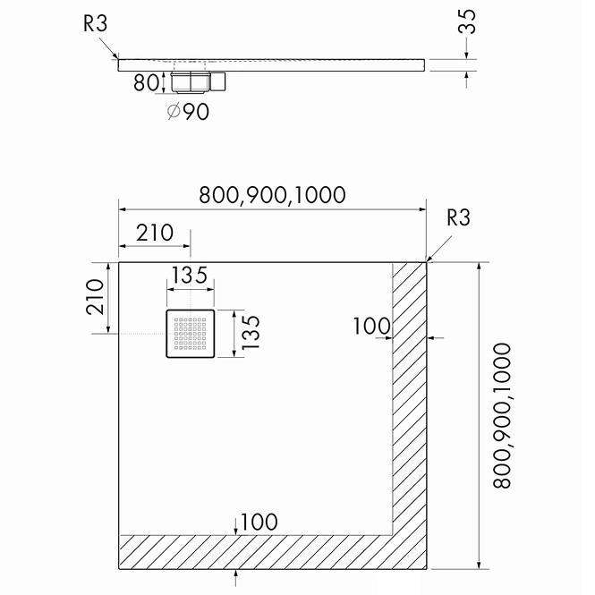 Zuhanytálca Kalait Cement Stone 90x90x3,5 3.3101/CT/ST-M2