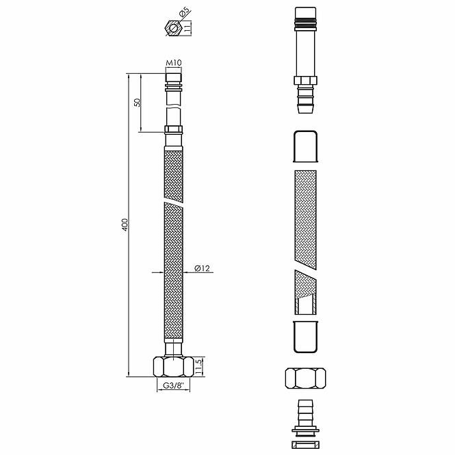 Tömlő zuhanycsaphoz 3/8X ML10  400 MM fekete 2 db