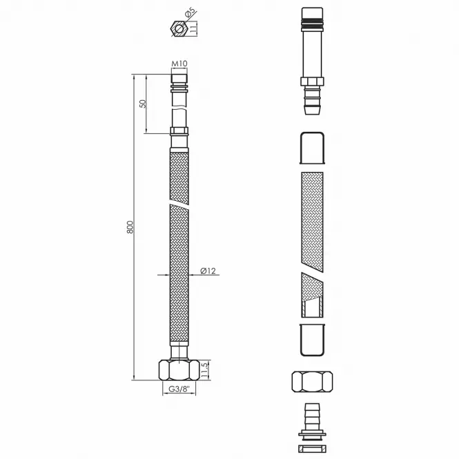 Tömlő zuhanycsaphoz 3/8X ML10 800 MM  fekete 2 db