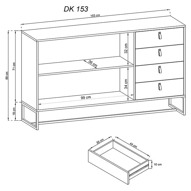 Komód Dark Dk153 Tölgy Ribbeck/Fekete kő