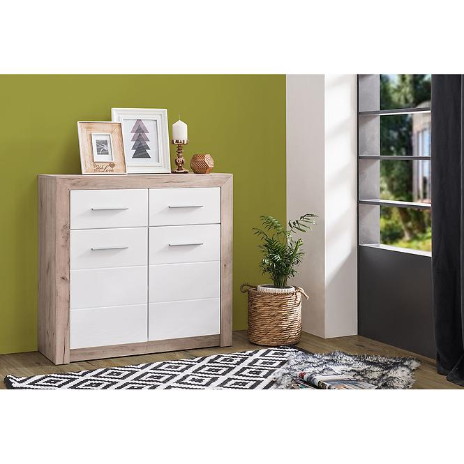 Komód Astor 2d2s Tölgy Šedá/fehér fényes 11008635,9