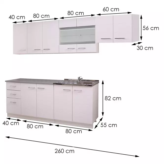 Konyhabútor Diva 260 Fehér / fehér Fényes 11008406,2