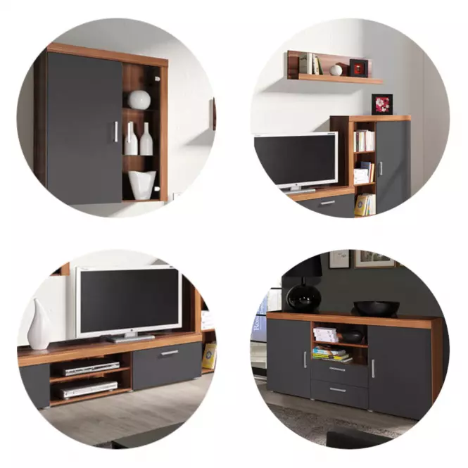 Szekrény + Fali polcok 2 Samba szilva/grafit,5