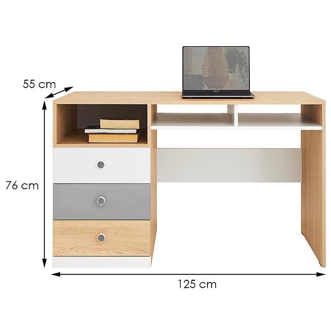Íróasztal Pixel Px8 keksz tölgy / fehér lux / szürke,2