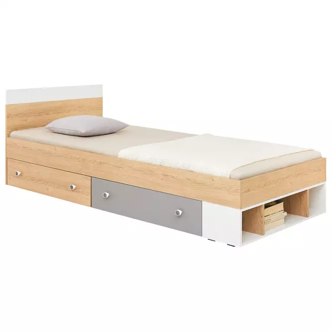 Ágy Pixel  120 PX15 keksz tölgy / fehér lux / szürke