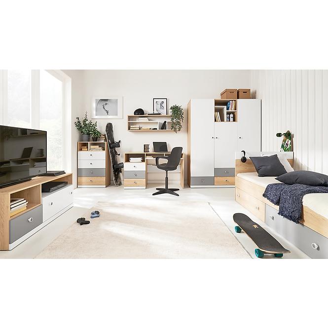 Ágy Pixel  120 PX15 keksz tölgy / fehér lux / szürke