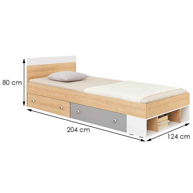 Ágy Pixel  120 PX15 keksz tölgy / fehér lux / szürke