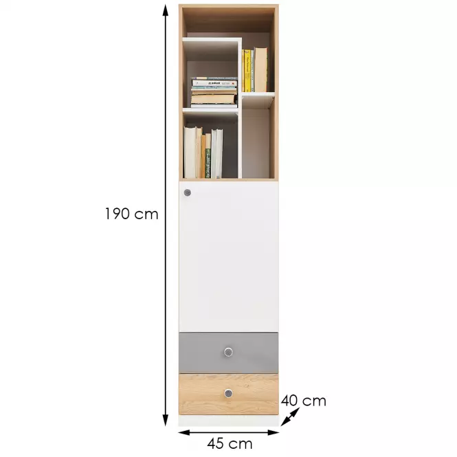 Regál Pixel PX5 keksz tölgy / fehér lux / szürke