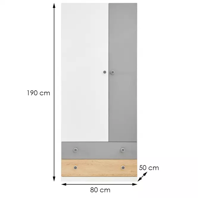 Szekrény Pixel 2D PX3 keksz tölgy / fehér lux / szürke,2