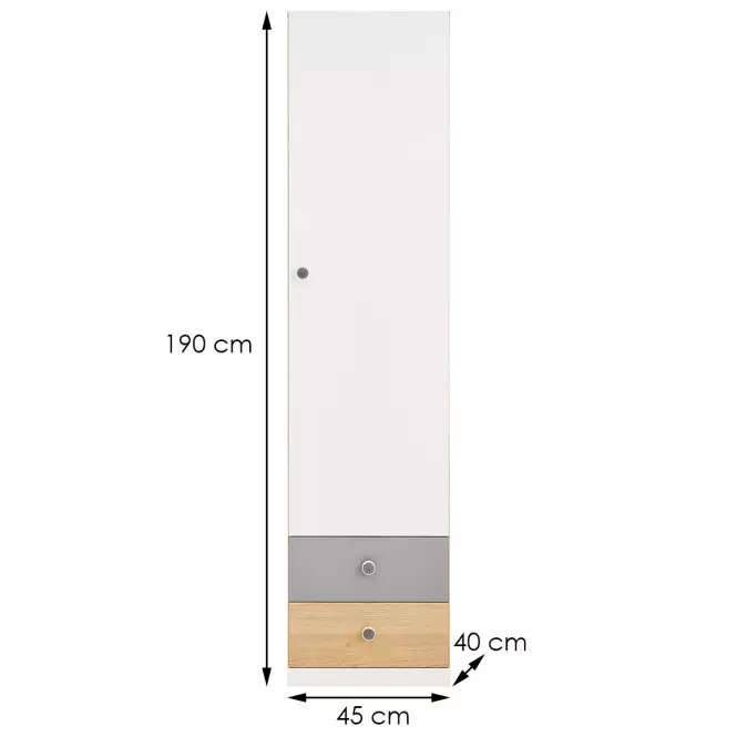 Szekrény Pixel 1D PX4 keksz tölgy / fehér lux / szürke,2
