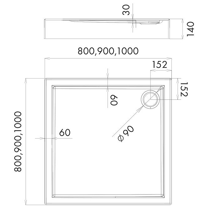 Zuhanytálca ASTRO II 100x100x14 beépített AQM0162,2