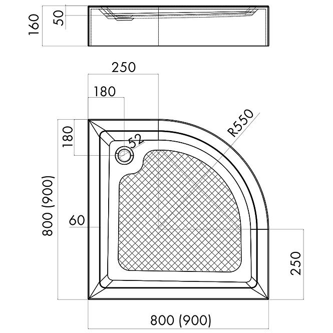 Zuhanytálca 80x80x16 beépített R55 AQM353L