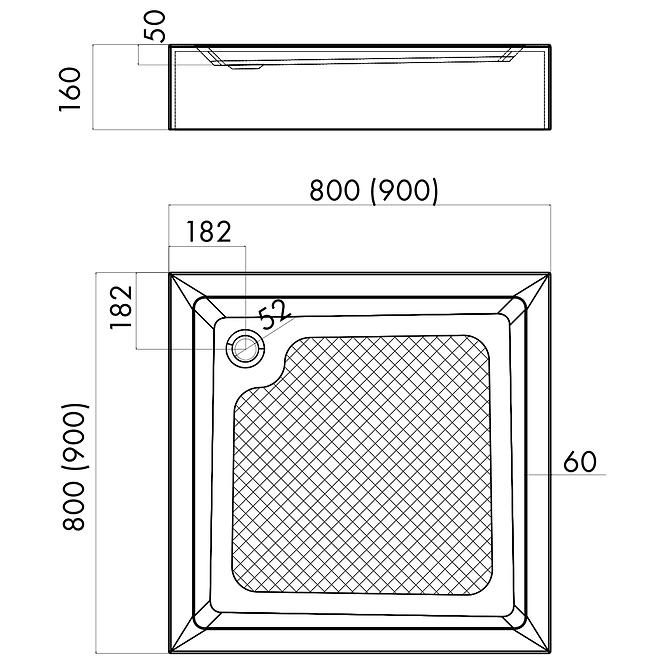 Zuhanytálca 80x80x16 beépített AQM350L