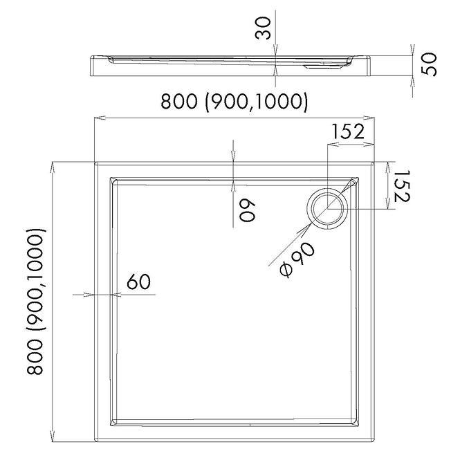 Négyzet alakú zuhanytálca 80x80x5 Espera AQM260