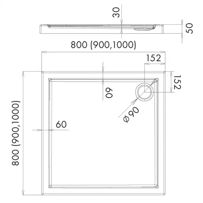 Négyzet alakú zuhanytálca 90x90x5 Espera AQM261
