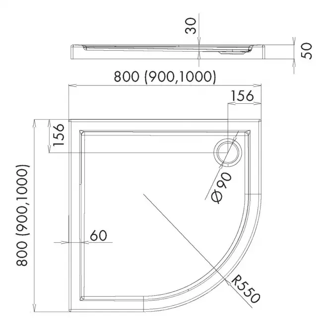 Félkör alakú zuhanytálca 80x80x5 R55 Espera AQM263
