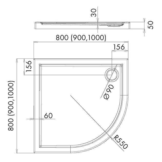 Félkör alakú zuhanytálca 90x90x5 R55 Espera AQM264