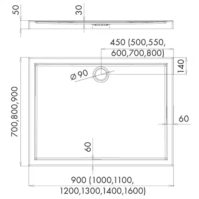 Téglalap alakú zuhanytálca 80x100x5 Espera AQM266