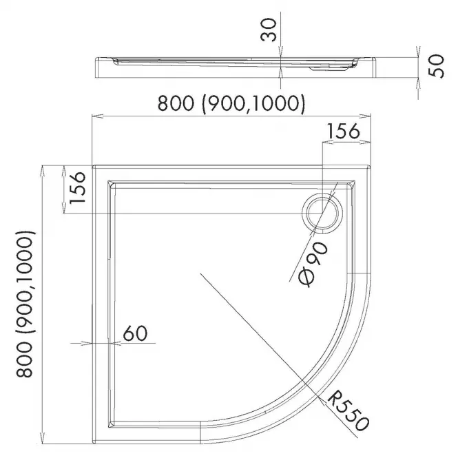 Félkör alakú zuhanytálca Black Stone 80x80x5 R55 Espera AQM263CST
