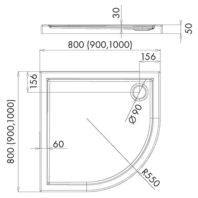 Félkör alakú zuhanytálca Black Stone 80x80x5 R55 Espera AQM263CST
