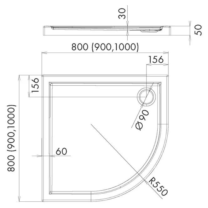 Félkör alakú zuhanytálca Black Stone 80x80x5 R55 Espera AQM263CST,2