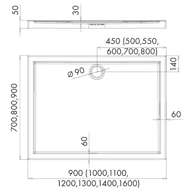Téglalap alakú zuhanytálca Black Stone 80x100x5 Espera AQM266CST