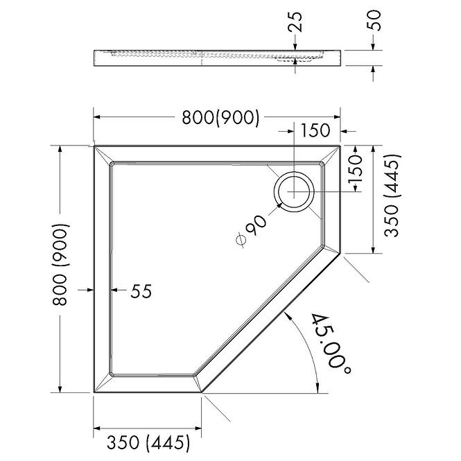 Ötszögletű zuhanytálca Black Stone 80x80x5 Espera AQM2397CST