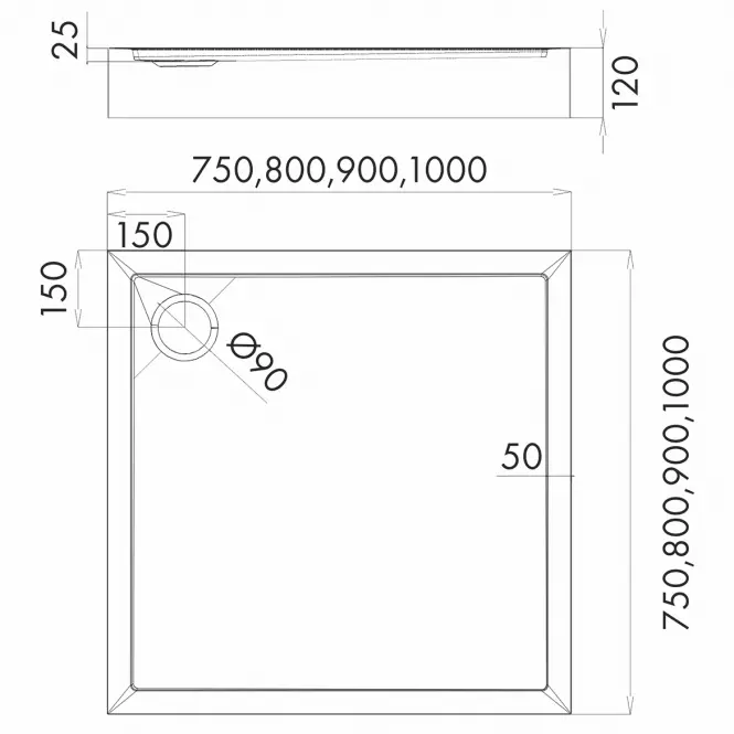 Négyzet alakú zuhanytálca 80x80x12 Espera Plus AQM4630