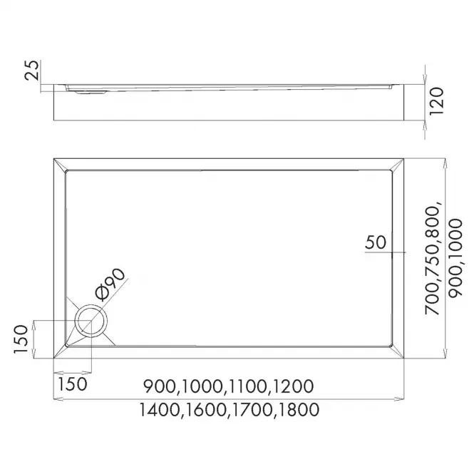 Téglalap alakú zuhanytálca 80x120x12 Espera Plus AQM4638