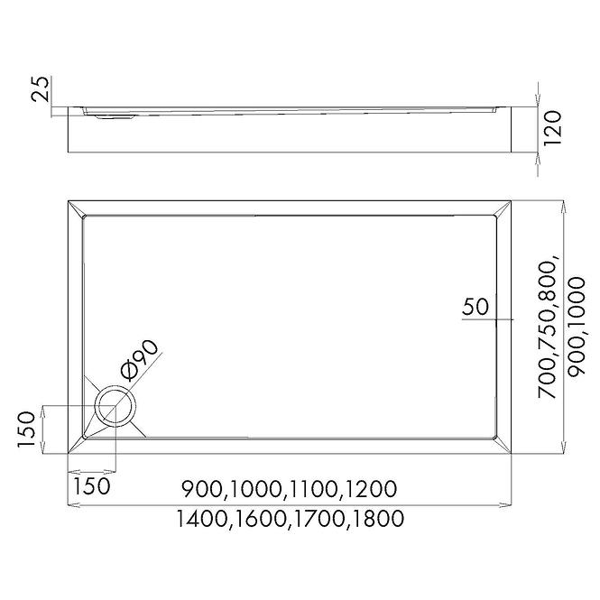 Téglalap alakú zuhanytálca 90x100x12 Espera Plus AQM4645