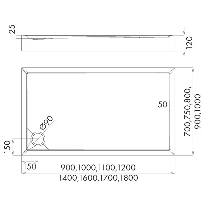 Téglalap alakú zuhanytálca Black Stone 80x100x12 Espera Plus AQM4636CST