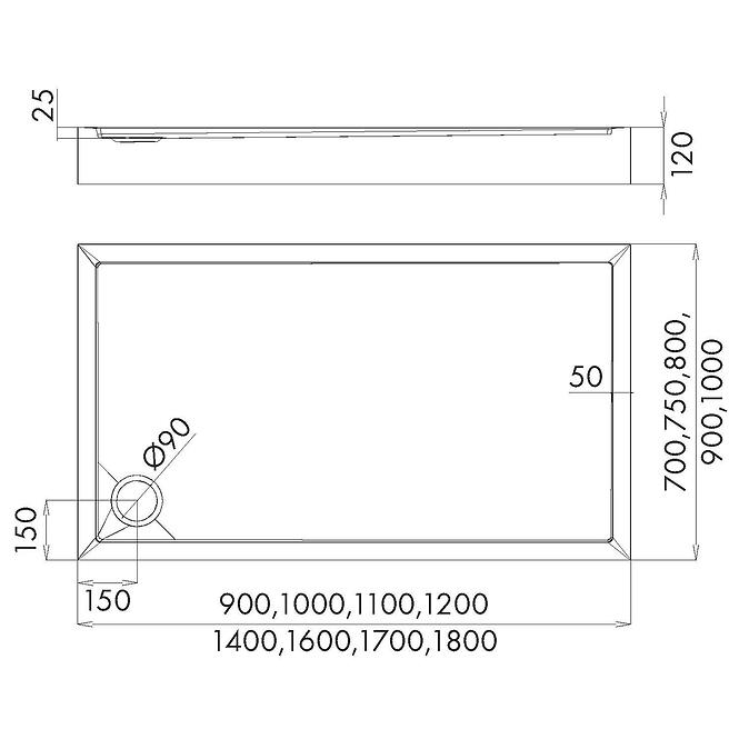 Téglalap alakú zuhanytálca Black Stone 80x100x12 Espera Plus AQM4636CST