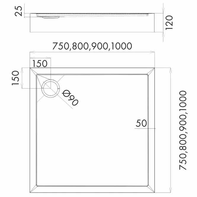 Négyzet alakú zuhanytálca Black Mat 80x80x12 Espera Plus AQM4630CMG
