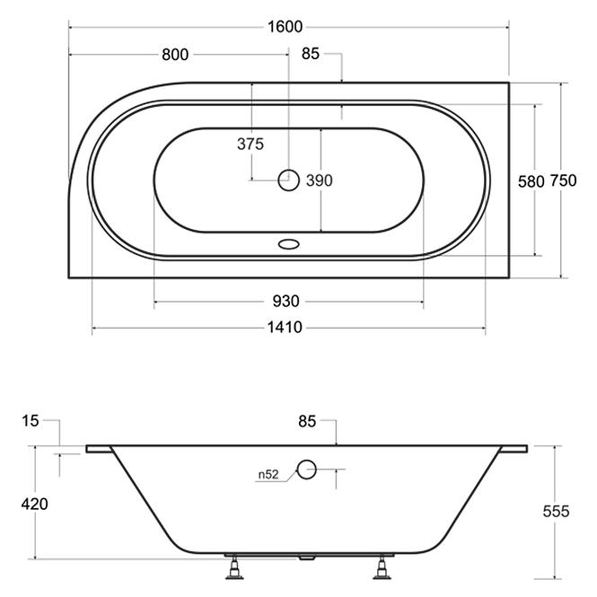 Kád Avita Slim+160/75 B+lábak