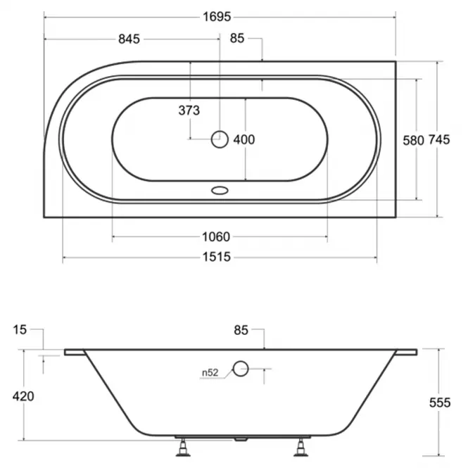 Kád Avita Slim+170/75 B+lábak